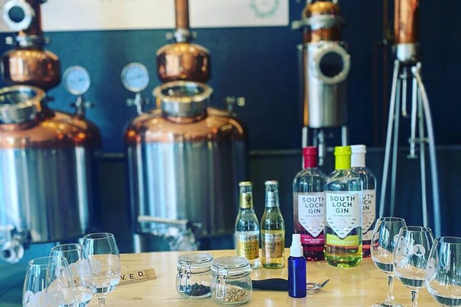 Haggis paired with whisky & gins in 56 North distillery! - Two South Loch gins, served neat first